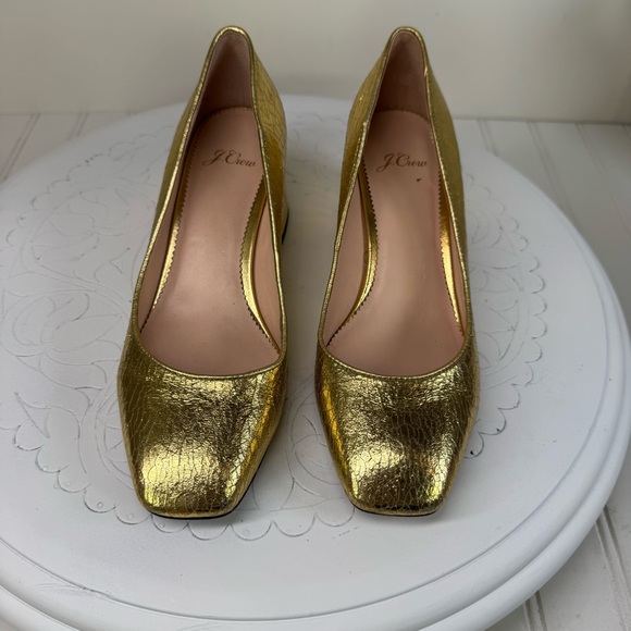 J. Crew Celia gold stack heel pumps - Picture 3 of 13